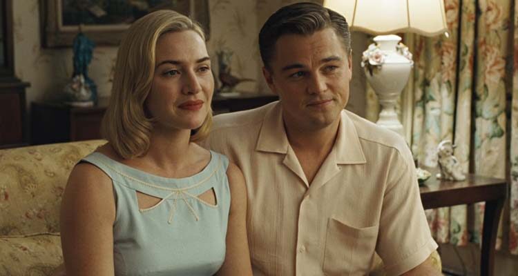 Revolutionary Road 2008 Movie Scene Leonardo DiCaprio as Frank and Kate Winslet as April talking to other couple