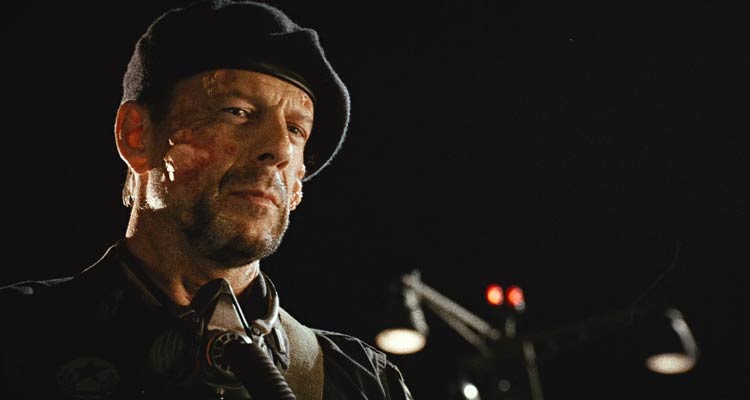 Planet Terror 2007 Movie Scene Bruce Willis as Lt. Muldoon with boils all over his face