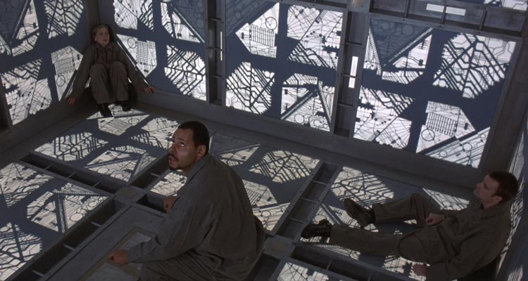 Cube 1997 Movie Scene People trapped in a giant cube waking up for the first time