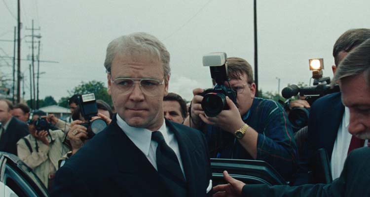 The Insider 1999 Movie Scene Russell Crowe as Jeffrey Wigand coming out of the car on the way to the courthouse