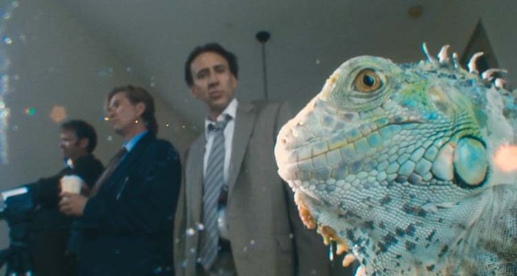 The Bad Lieutenant Port of Call New Orleans 2009 Movie Scene Nicolas Cage as Terence McDonagh hallucinating that there's an iguana in the room with him