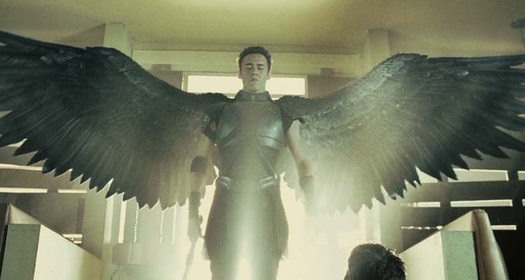 Legion 2010 Movie Scene Kevin Durand as Gabriel spreading his wings at the door of the gas station