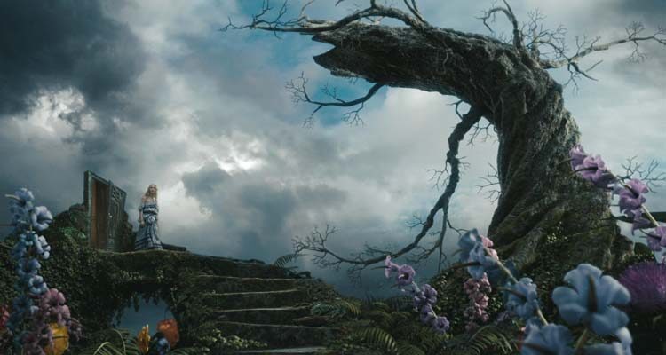 Alice in Wonderland 2010 Movie Scene Mia Wasikowska as Alice stepping into the Wonderland for the first time