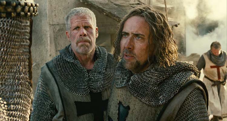Season of the Witch 2011 Movie Scene Nicolas Cage as Behmen and Ron Perlman as Felson wearing their crusader armor and refusing to participate in any more of the killings