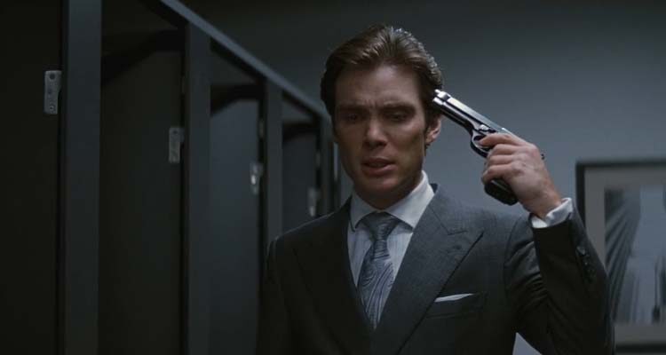 Inception 2010 Movie Scene Cillian Murphy as Robert Fischer holding a gun to his head in his dream