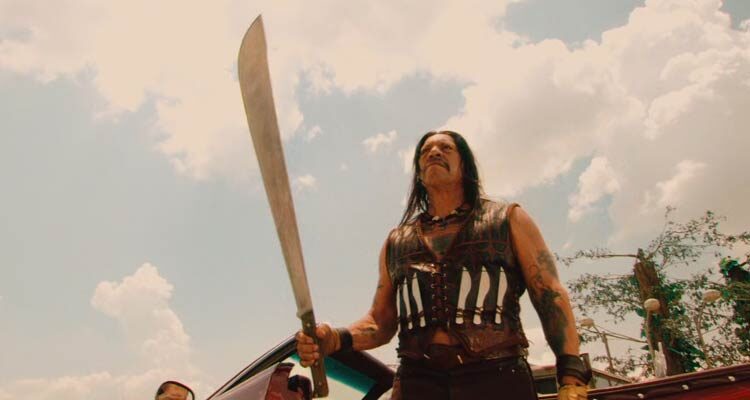 Machete 2010 Movie Scene Danny Trejo as Machete holding a huge machete