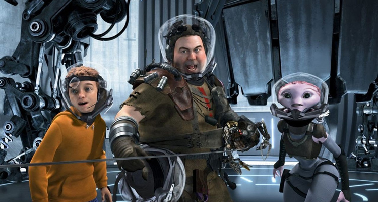 Mars Needs Moms 2011 Movie Milo, Gribble and Ki using a lasso to fight the Martians scene