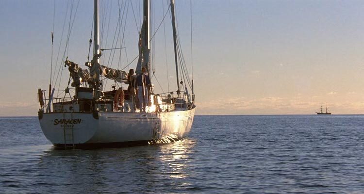 Dead Calm 1989 Movie Scene The yacht Saracen slowly sailing towards the sunset