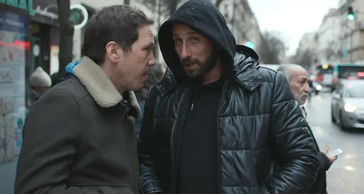 Close Enemies 2018 Movie Scene Reda Kateb as Driss and Matthias Schoenaerts as Manuel talking