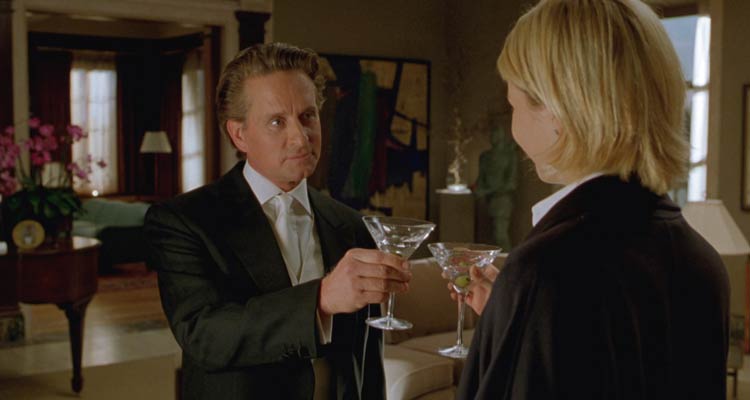 A Perfect Murder 1998 Movie Scene Michael Douglas as Steven Taylor drinking a martini with his wife