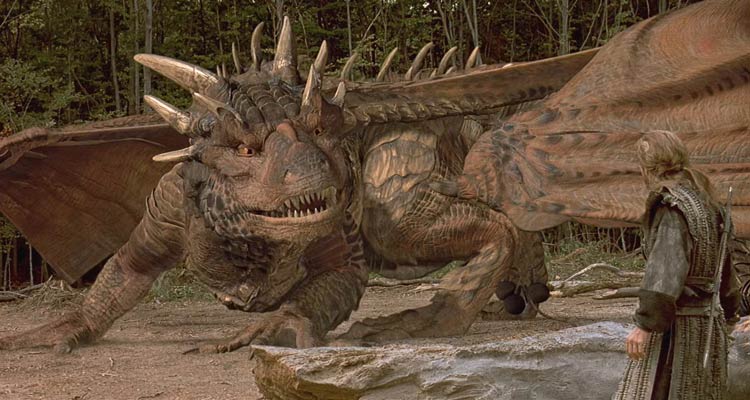 DragonHeart 1996 Movie Scene Sean Connery as Draco the dragon arguing with Dennis Quaid as Bowen