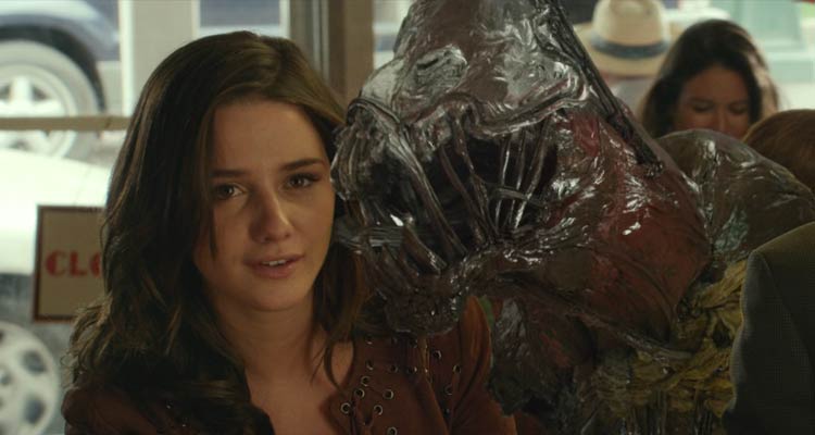 Odd Thomas 2013 Movie Scene Addison Timlin as Stormy with a bodach licking her face