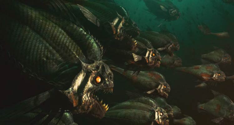 Piranha 3D 2010 Movie Scene A lot of hungry Piranhas about to attack a diver