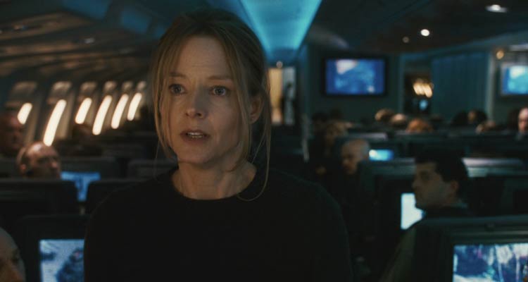 Flightplan 2005 Movie Scene Jodie Foster as Kyle Pratt searching for her daughter on a plane