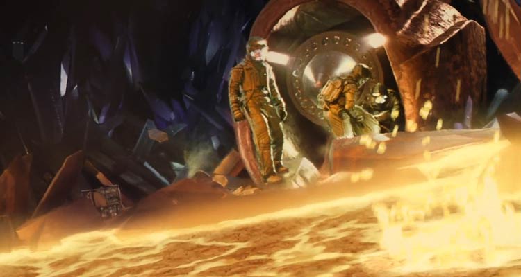 The Core 2003 Movie Scene The crew of the underground vessel trying to escape the molten lava deep in Earth's crust