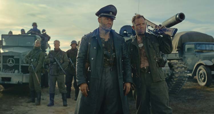 Sisu 2022 Movie Scene Aksel Hennie as Bruno leader of a Nazi unit fleeing Finland hunting Korpi