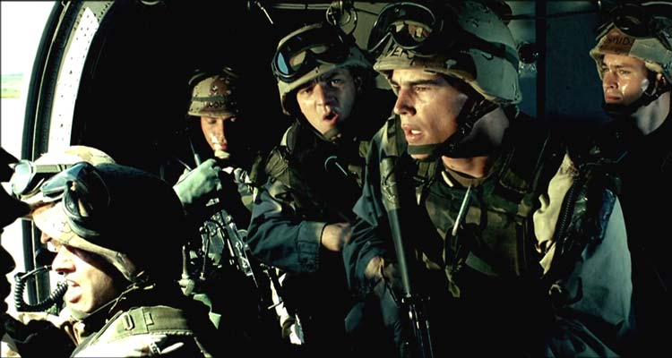 Black Hawk Down 2001 Movie Scene Josh Hartnett as Eversmann with the rest of his squad flying in a helicopter