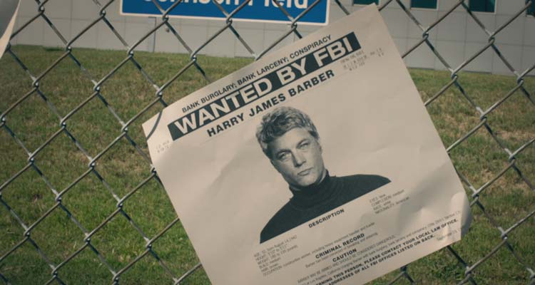 Finding Steve McQueen 2019 Movie Scene A wanted FBI flyer with the face of Travis Fimmel as Harry Barber