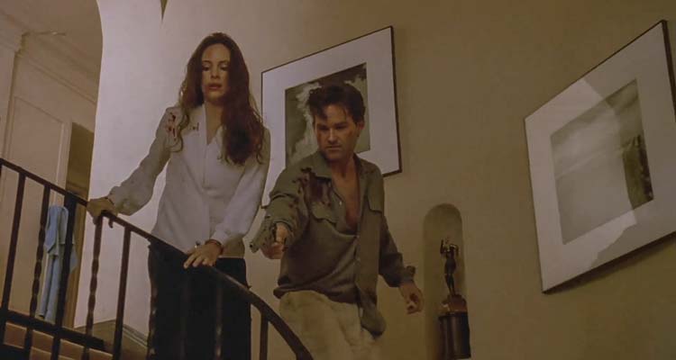 Unlawful Entry 1992 Movie Scene Kurt Russell as Michael and Madeleine Stowe as Karen trying to catch the intruder in their home