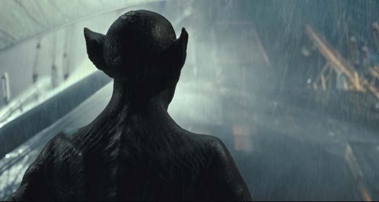 The Last Voyage of the Demeter 2023 Movie Scene Javier Botet as Dracula with pointy ears looking who's he going to kill next on the ship