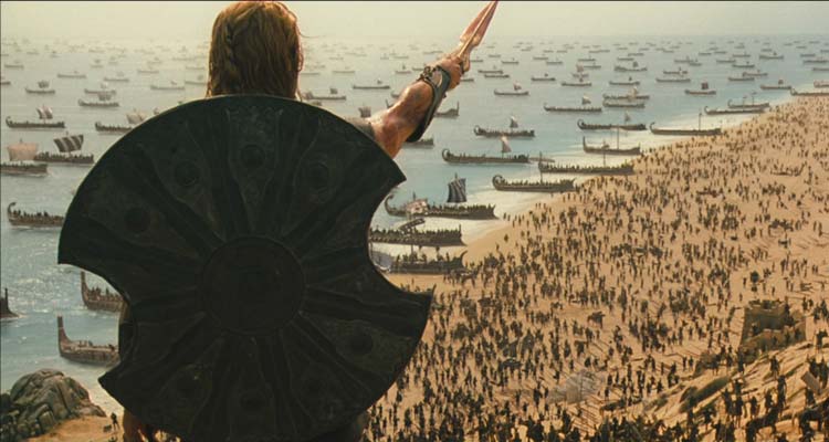 Troy 2004 Movie Scene Brad Pitt as Achilles leading Agamemnon's army to the gates of the city after they stormed the beach
