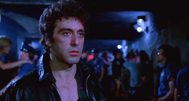 Cruising 1980 Movie Scene Al Pacino as Steve Burns wearing a leather jacket inside of a gay leather nightclub