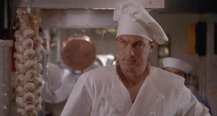 Under Siege 1992 Movie Scene Steven Seagal as Ryback in the kitchen cooking