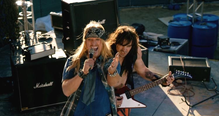 Dead Ant 2017 Movie Scene Jake Busey as Merrick and Rhys Coiro as Pager playing rock to kill the giant ants attacking them