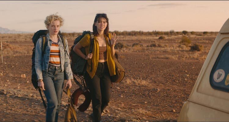 The Royal Hotel 2023 Movie Scene Julia Garner as Hanna and Jessica Henwick as Liv arriving at the place for the first time
