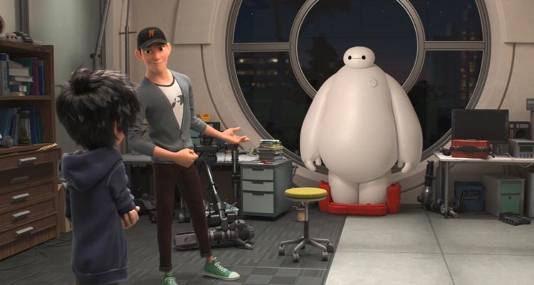 Big Hero 6 2014 Movie Scene Tadashi Hamada showing his brother Hiro his new invention, a medical robot Baymax