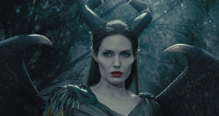 Maleficent 2014 Movie Scene Angelina Jolie as Maleficent with her horns and black wings