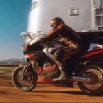 Torque 2004 Movie Scene Martin Henderson as Ford trying to overtake the train on his red red Aprilia RSV