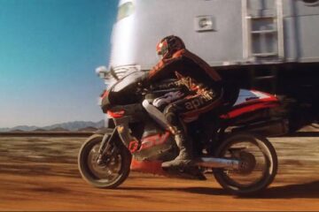 Torque 2004 Movie Scene Martin Henderson as Ford trying to overtake the train on his red red Aprilia RSV