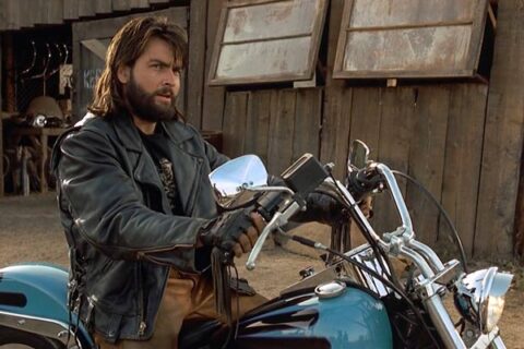 Beyond The Law 1993 Movie Scene Charlie Sheen as Saxon on his Harley Davidson Softail Custom