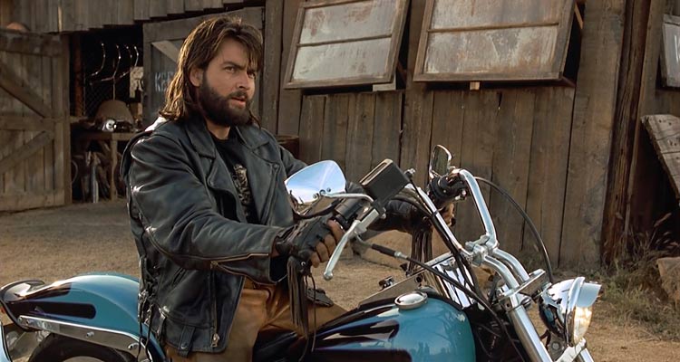 Beyond The Law 1993 Movie Scene Charlie Sheen as Saxon on his Harley Davidson Softail Custom