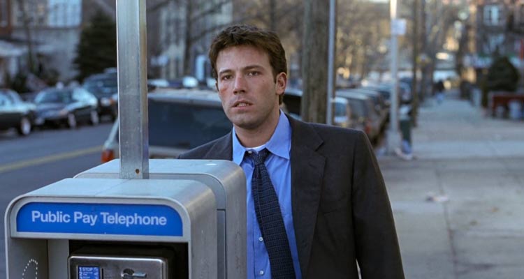 Changing Lanes 2002 Movie Scene Ben Affleck as Gavin Banek in front of the payphone angry