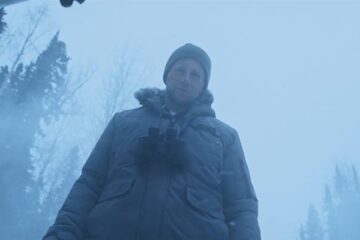 Cold Meat 2023 Movie Scene Allen Leech as David looking at his victim in the trunk of his car