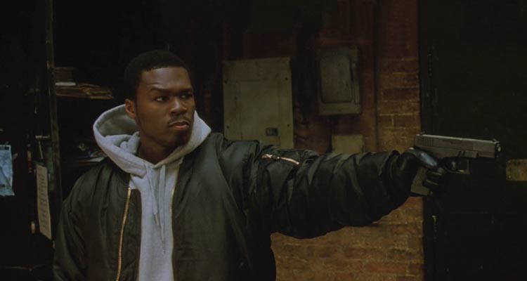 Get Rich or Die Tryin 2005 Movie Scene 50 Cent holding a gun during a robbery