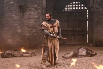 Ironclad 2011 Movie Scene James Purefoy as Templar Knight Thomas Marshal with a sword fighting in Rochester Castle