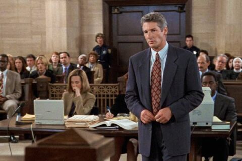 Primal Fear 1996 Movie Scene Richard Gere as Martin Vail in the courtroom during the Aaron Stampler's trial working as his lawyer