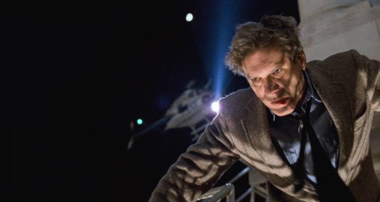 The Fugitive 1993 Movie Scene Harrison Ford as Dr. Richard Kimble running away from the police with the helicopter chasing him