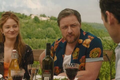 Speak No Evil 2024 Movie Scene James McAvoy as Paddy and Aisling Franciosi as Ciara at the vacation in Italy