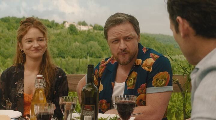 Speak No Evil 2024 Movie Scene James McAvoy as Paddy and Aisling Franciosi as Ciara at the vacation in Italy