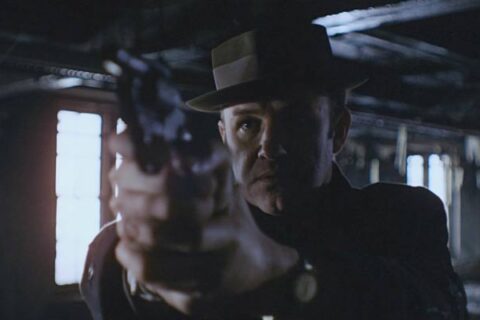 The French Connection 1971 Movie Scene Gene Hackman as Jimmy Popeye Doyle holding his gun during the final fight