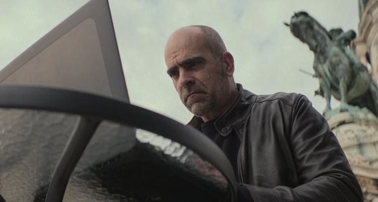 Code Name Emperor 2022 Movie Scene Luis Tosar as Juan spying on a politician using his computer