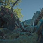 Elevation 2024 Movie Scene The Reaper monster hunting Anthony Mackie as Will on top of the mountain