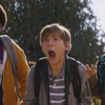 Good Boys 2019 Movie Scene Jacob Tremblay as Max, Keith L. Williams as Lucas and Brady Noon as Thor seeing their drone crash into a bus