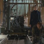 The Soul Eater 2024 Movie Scene Virginie Ledoyen as Elizabeth Guardiano at the crime scene in the saw mill