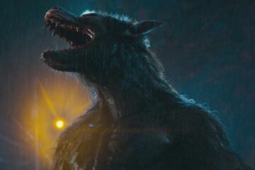 Werewolves 2024 Movie Scene A werewolf howling at the supermoon in rain during the final fight
