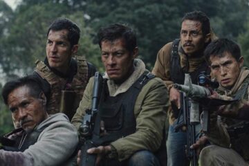 Contraataque AKA Counterstrike 2025 Movie Scene Luis Alberti as Armando, Noé Hernández as Josefo, Luis Curiel as Pollo, David Calderón León as Combo, Guillermo Nava as Toro members of the Murciélagos